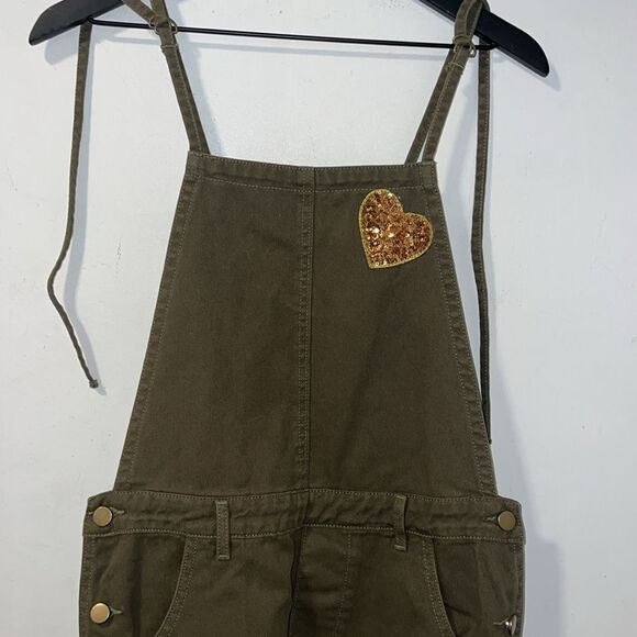 LILI SIDONIO x MOLLY BRACKEN Olive Green Denim Overalls-OSFM NEW! - Picture 3 of 8
